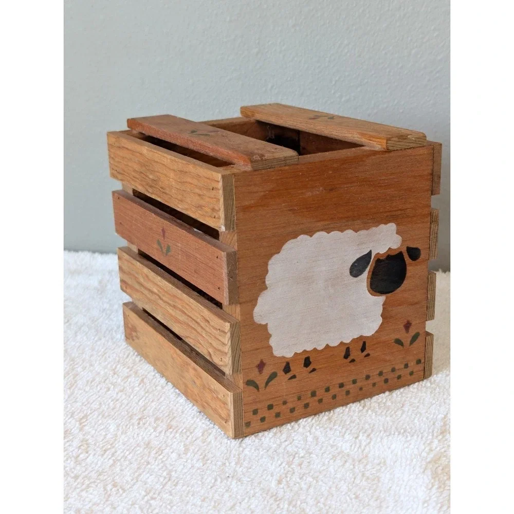 Country Wooden Tissue Box Cover Rustic Farmhouse Cottage Core Sheep Stencil